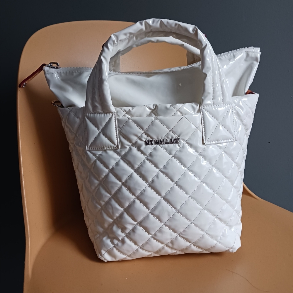 Mz Wallace Quilted Chalk Liquid, Lacquer Bag, Purse, WITHOUT CROSSBODY STRAP - Picture 2 of 13
